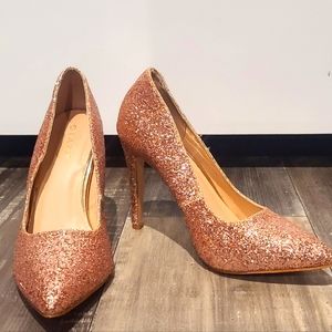 Rose Gold Glitter Pointed Toe Heels